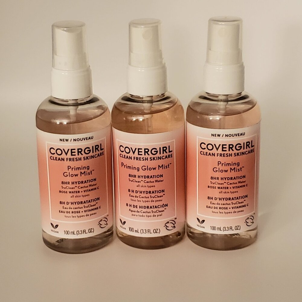 3 Covergirl Clean Fresh Skincare Priming Glow Mist Rose Water+Vitamin C 3.3oz ea